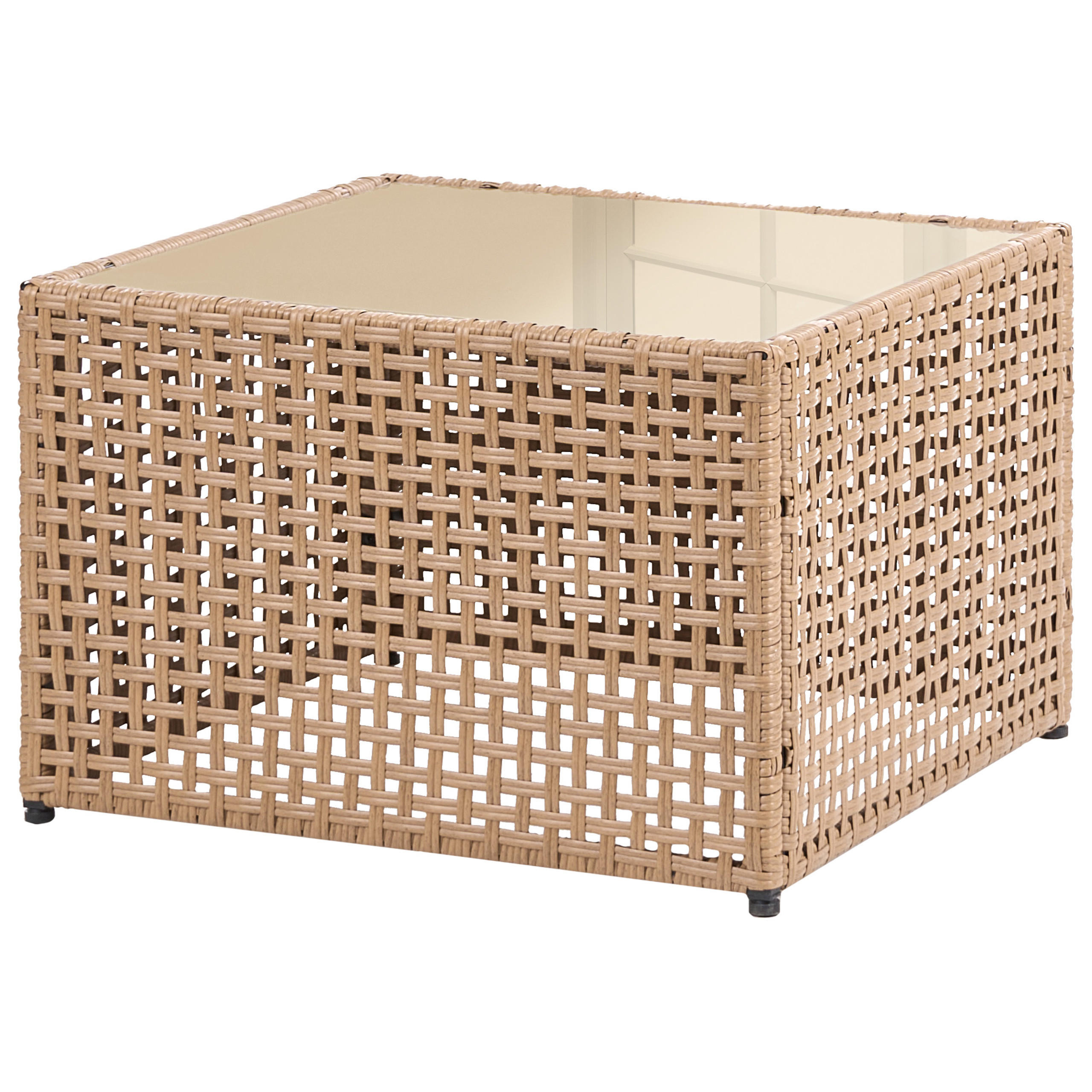 COUCHTISCH outdoor 66/66 cm Polyrattan Beige Omegana - Beige, Glas (66/66/43cm) - Beliani