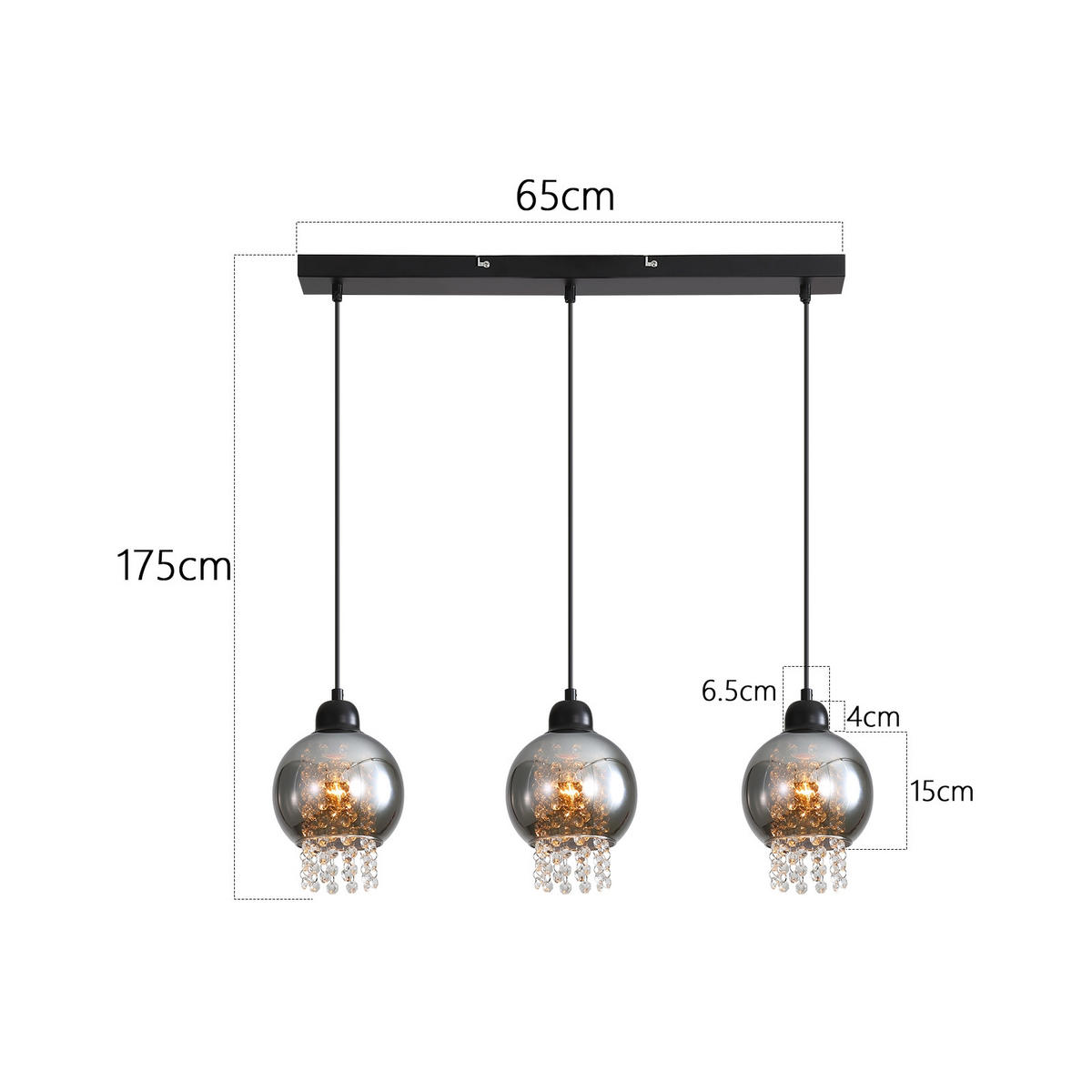 HÄNGELEUCHTE Zalef 65/15/175 cm - Schwarz, Metall (175/65/15cm) - ZMH