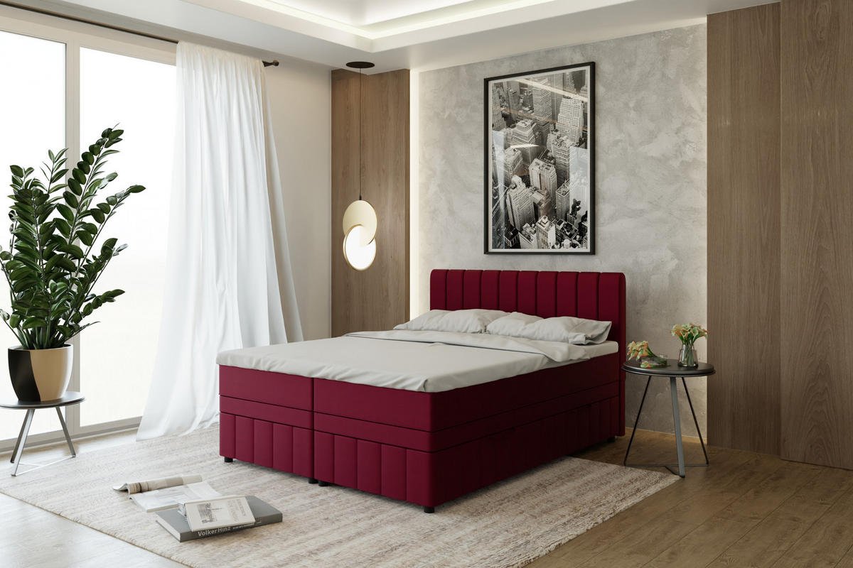 BOXBETT AVALON 160 x 200 cm mit Bettkasten und Topper - Rot - Rot, Holz - Panda Möbel