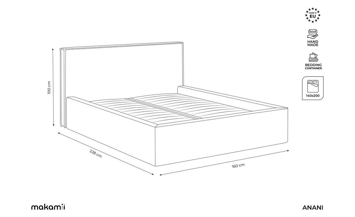 POLSTERBETT mit Bettkasten und Lattenrost 160x228 Schwarz - Schwarz, Kunststoff/Textil (140/200cm) - Makamii