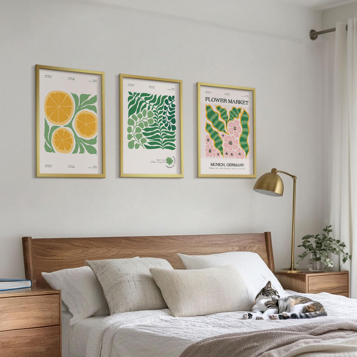 BILDER SET 3er Set - 40x60 cm Goldrahmen - Pastellfarbene Frucht- und Pflanzenmotive - Goldfarben, Kunststoff (40/60cm) - TULUP
