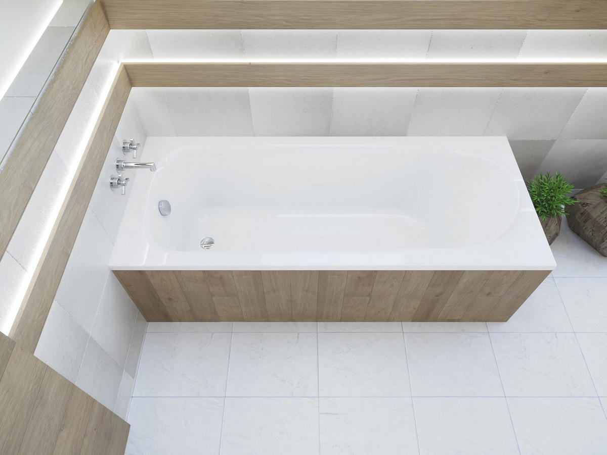 BADEWANNE Rechteck MEDIUM 160/75 mit Träger Ablauf Füße - Weiß, Kunststoff (75/56/160cm) - bad land