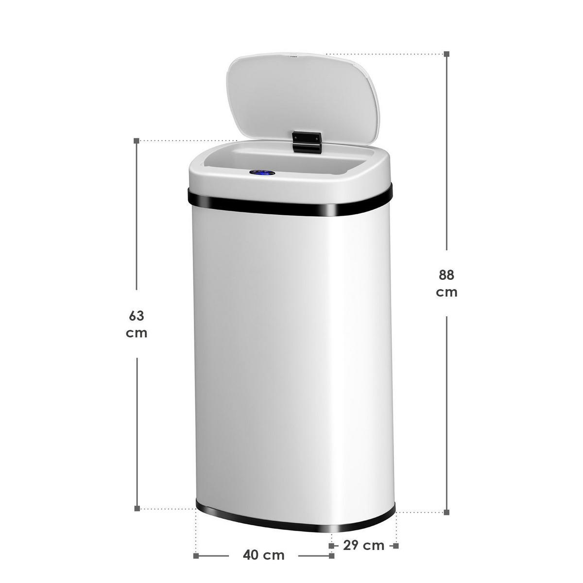 MÜLLEIMER viereckig 60L weiß mit Sensor - Weiß, Metall (40/63/29cm) - Juskys