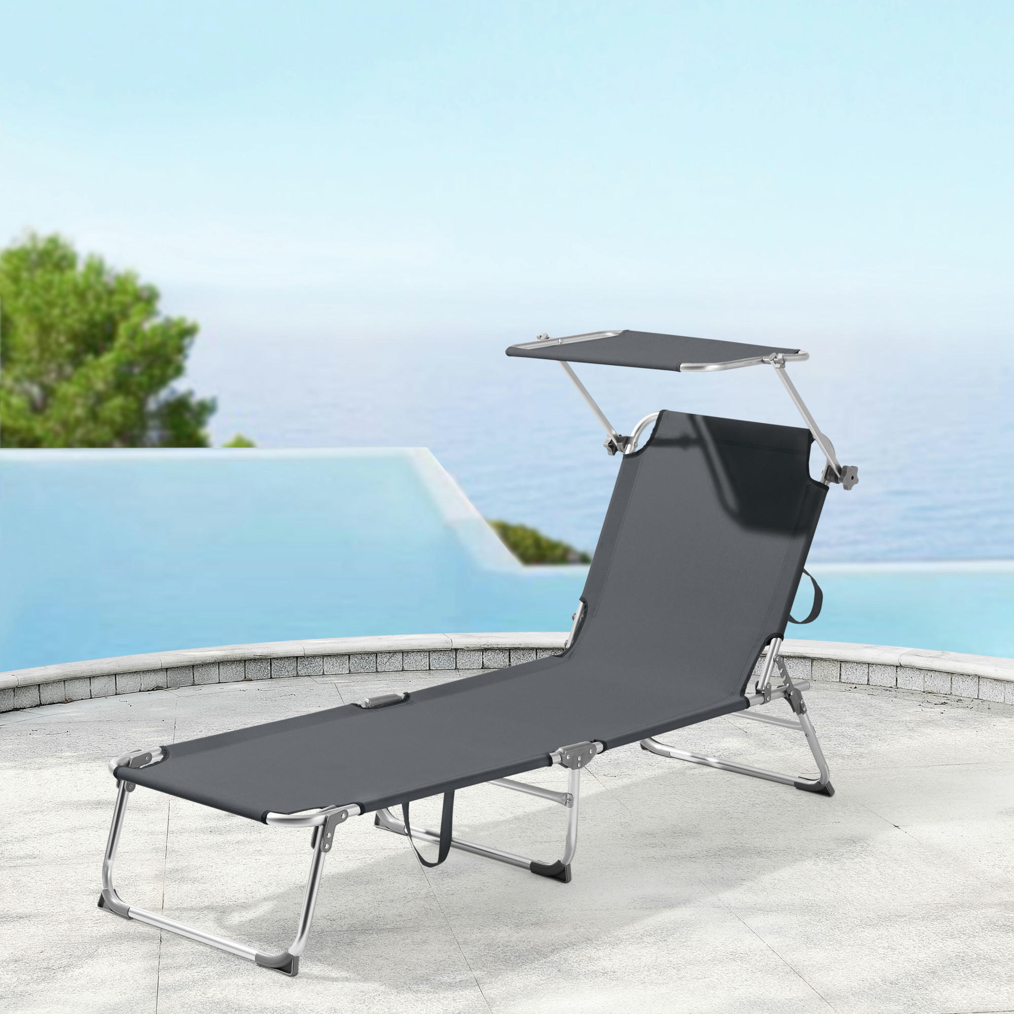 Thumbnail - [en.casa] Sonnenliege, Dunkelgrau, Metall, Textil, 189x28x57 cm, Gartenmöbel, Gartenliegen