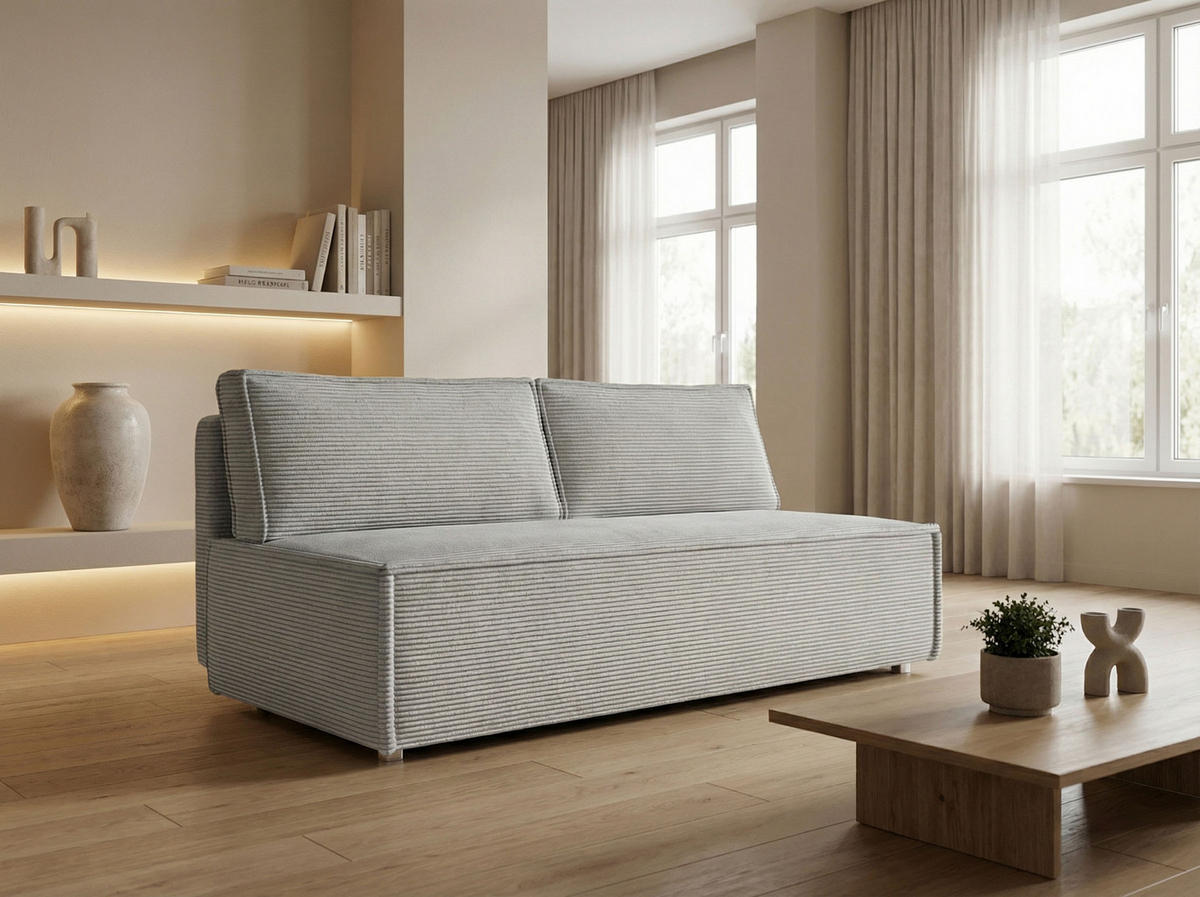 SCHLAFSOFA Diana mit Bettkasten, Hellgrau 200/89/100 cm - Edelstahlfarben/Silberfarben, Textil/Metall (200/89/100cm) - WFL GROUP
