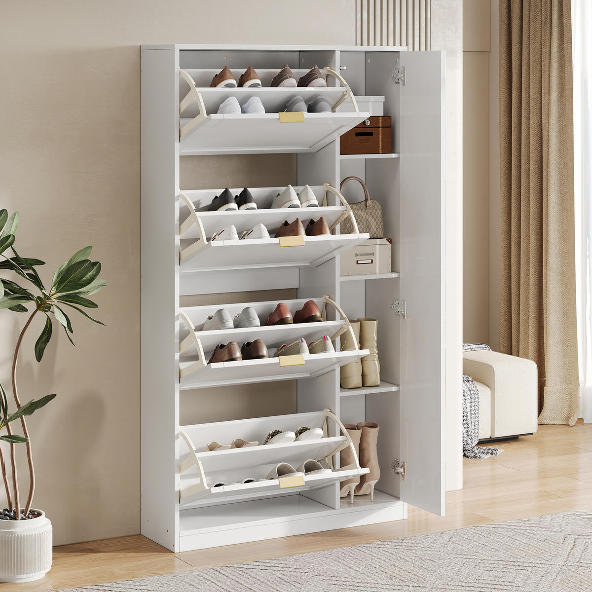 SCHUHSCHRANK mit Spiegeltüren 80 x 147 x 24 cm Weiß - Weiß, Holzwerkstoff (24/147/80cm) - Beauniv