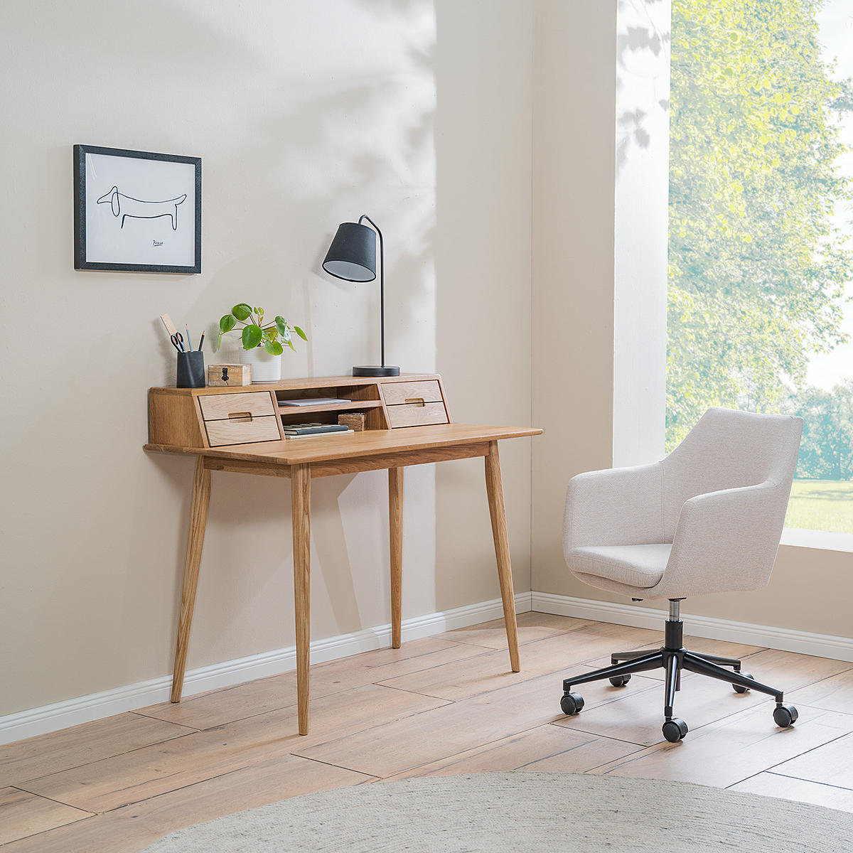 SCHREIBTISCH - Eiche massiv - Eichefarben, Holz (58/110/90cm) - home24