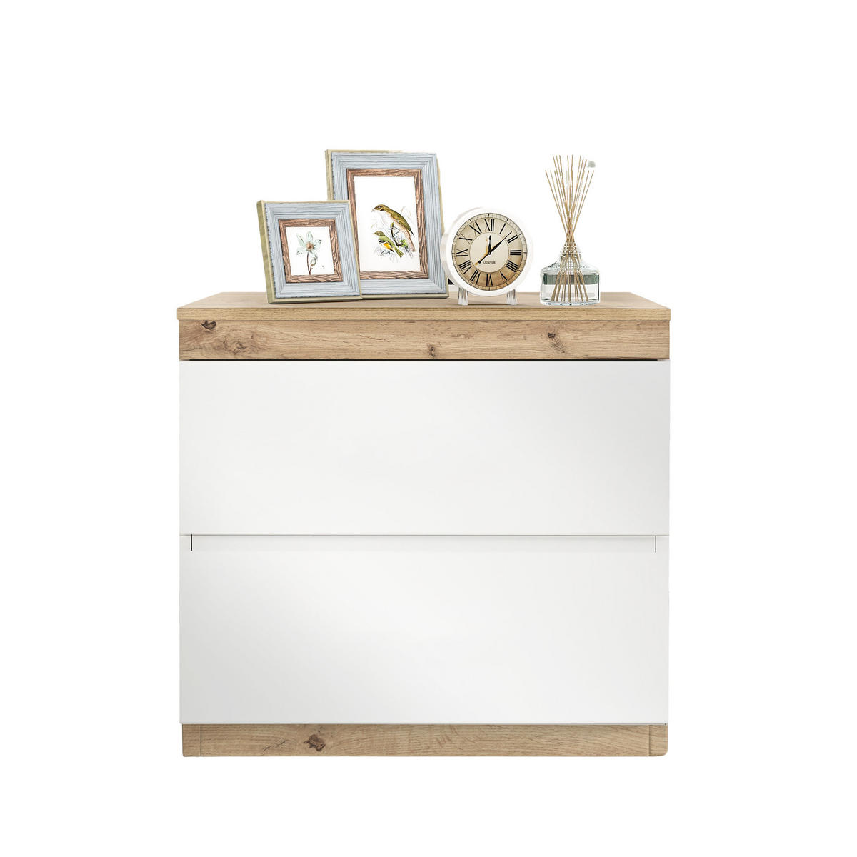 NACHTSCHRANK 2 Schubladen 50/40/55 cm weiß in Eicheoptik - Eichefarben, Holzwerkstoff (40/55/55cm) - OKWISH
