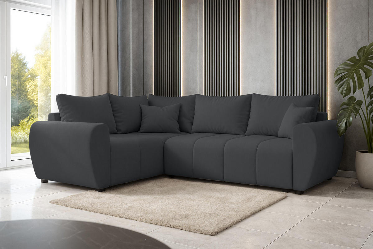 ECKSOFA L Form Malatya MAX Dunkelgrau 246/145/82 cm stilvolle mit Schlaffunktion L - Dunkelgrau/Schwarz, Kunststoff/Textil (175/235cm) - AX Living