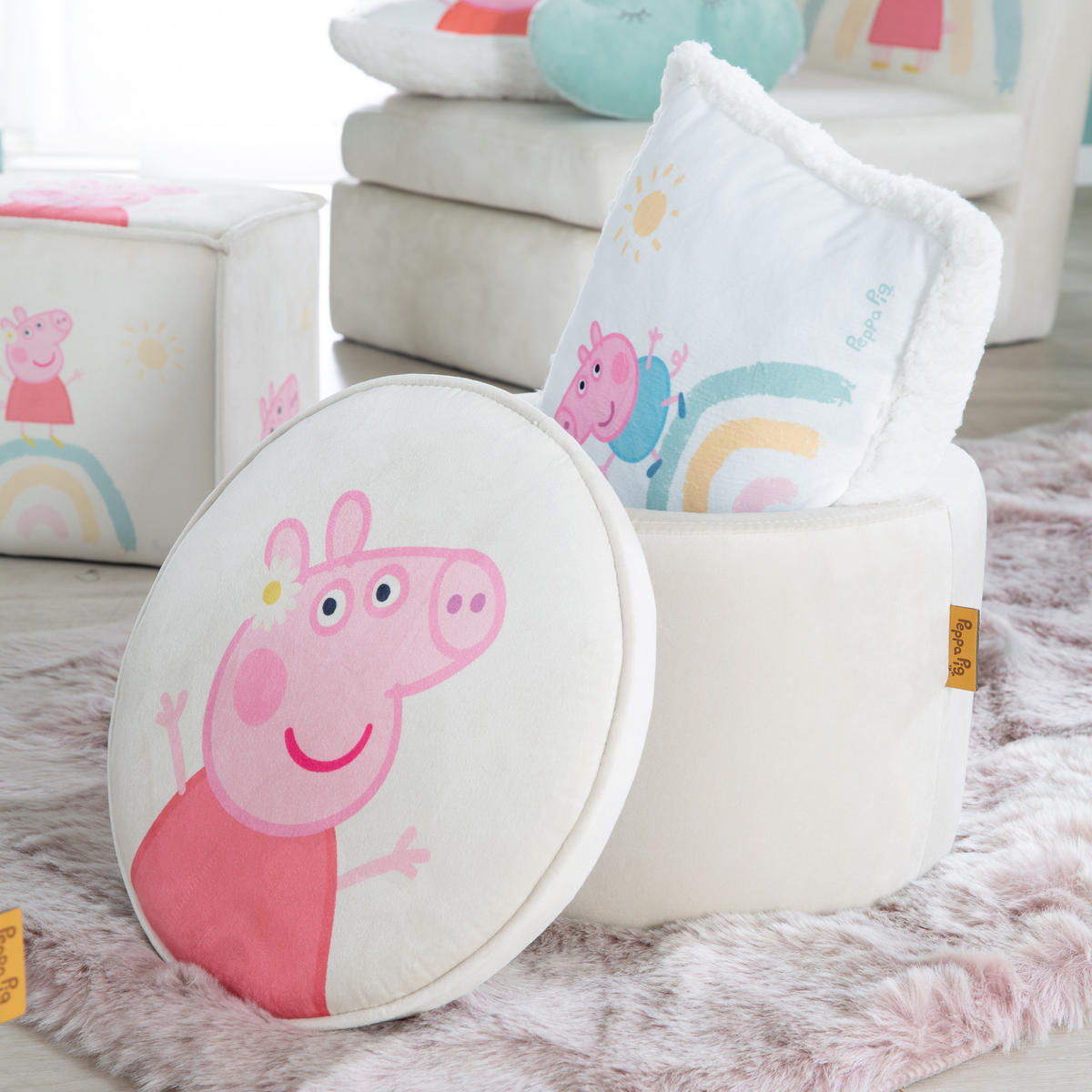 KINDERHOCKER RUND Peppa Pig - Beige, Holzwerkstoff/Textil (33/27/33cm) - Roba