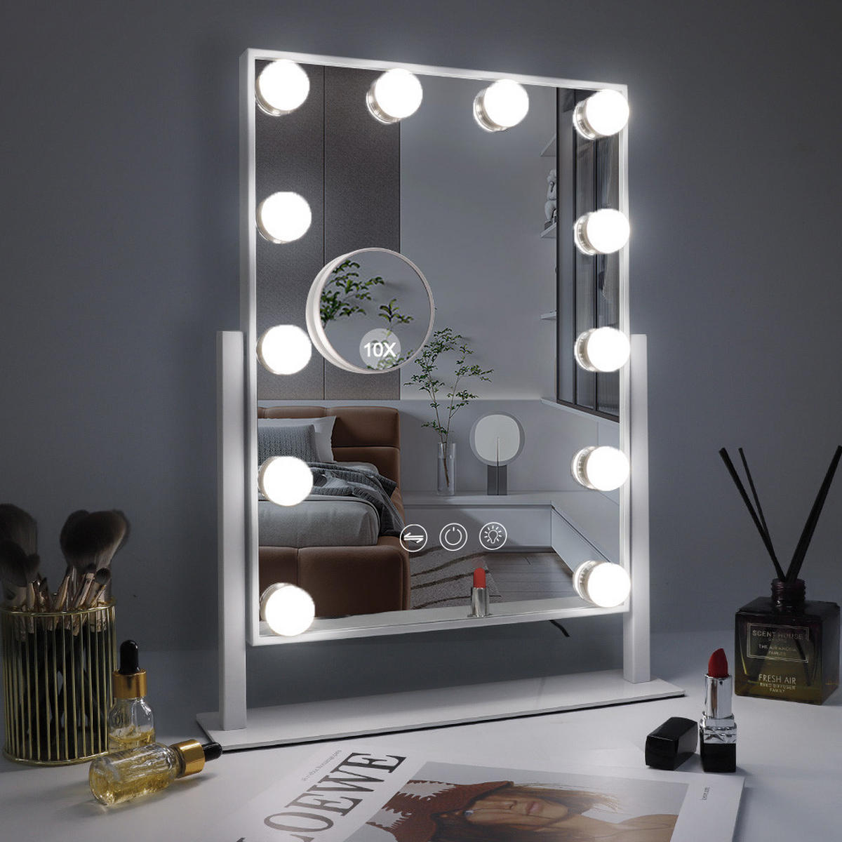 SCHMINKSPIEGEL mit LED-Beleuchtung weiß 30/41cm - Weiß, Metall (30/41/3cm) - VANITII