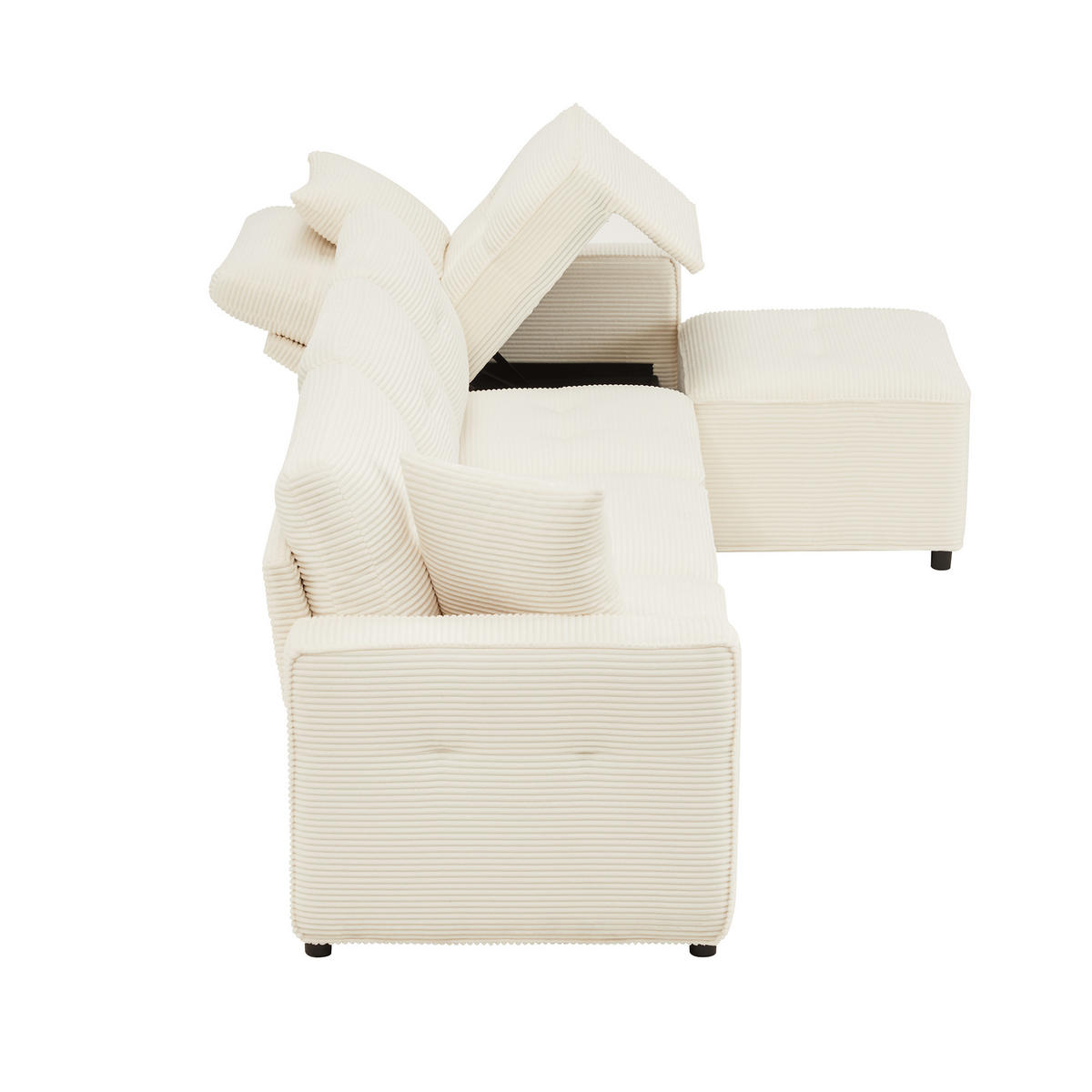 SOFA, 4-Sitzer, Stauraum, Hocker, Beige, 280x146x85cm - Beige, Textil (146/280cm) - FLIEKS