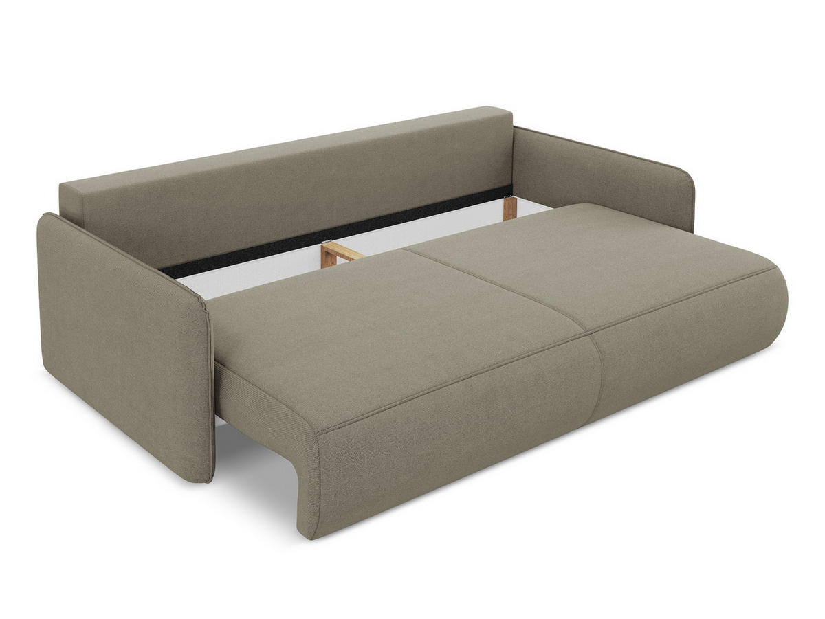 3-SITZER SOFA mit Schlaffunktion Strukturstoff Stoff Beige - Beige/Schwarz, Kunststoff/Textil (216/86/105cm) - Makamii