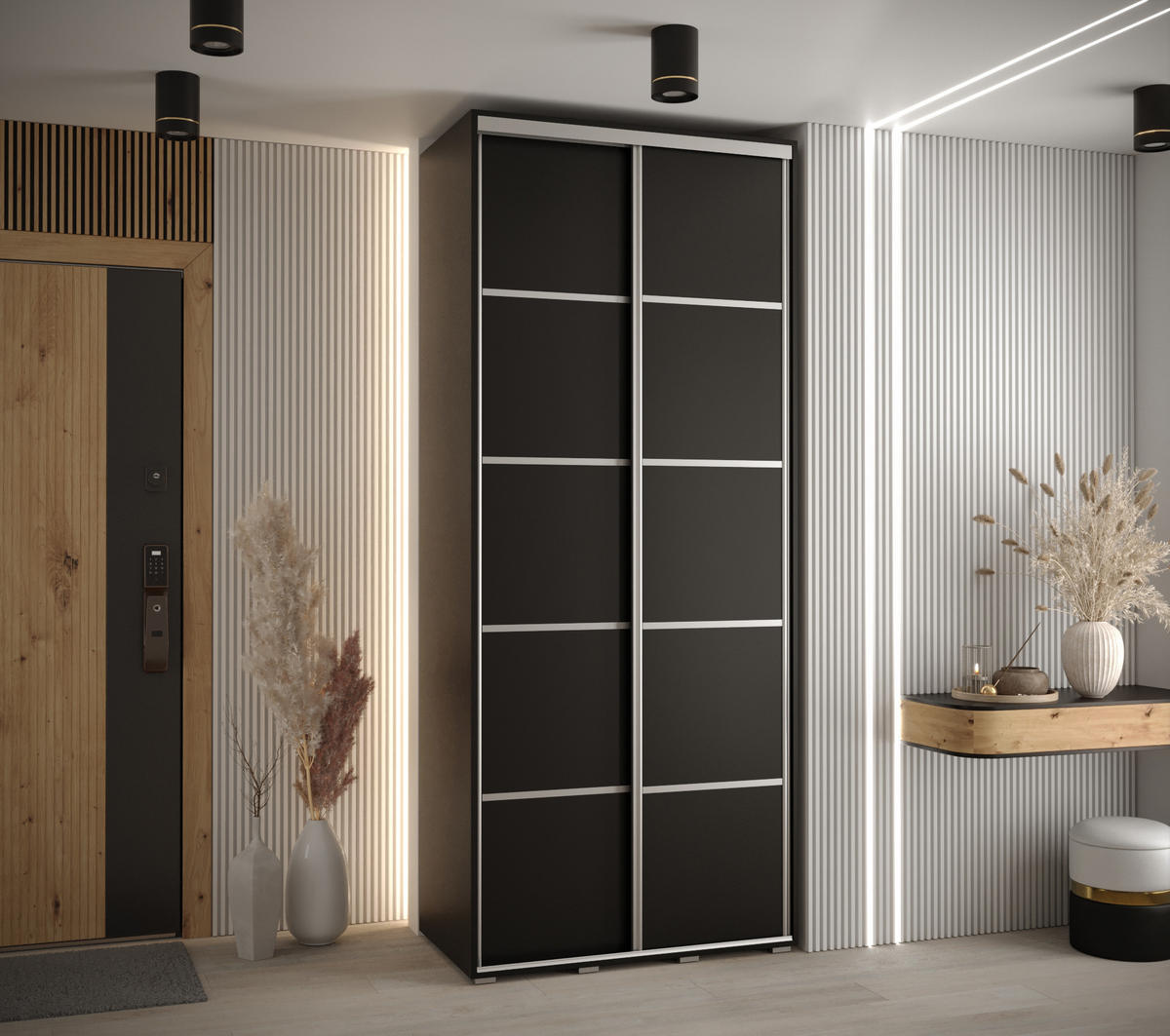 SCHWEBETÜRENSCHRANK 235,2/110/60 2-türig - Silberfarben/Schwarz, Holz/Metall (110/235/60cm) - Abiks Möbel