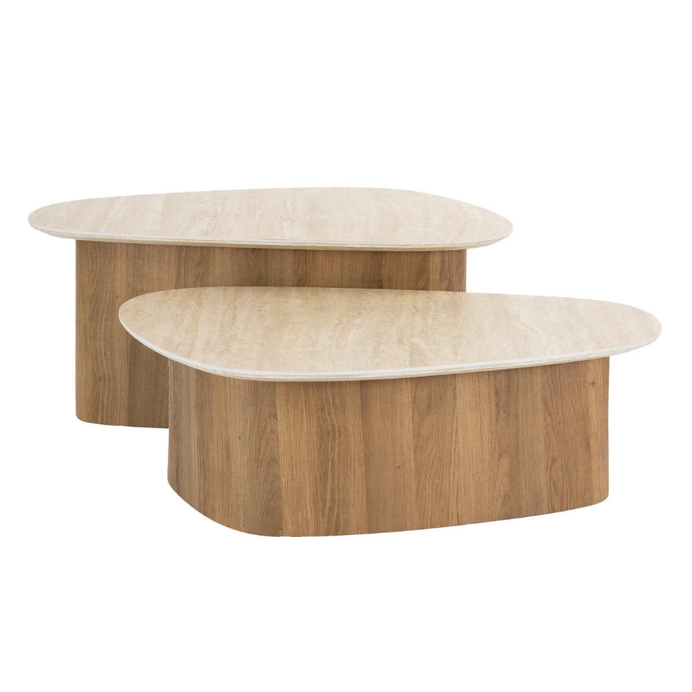 COUCHTISCH-SET ROMANO TRIANGOLO Organische Dreiecks-Satztische in Travertin-Optik - Beige/Braun, Holz/Keramik (43/90/40cm) - alesvelt