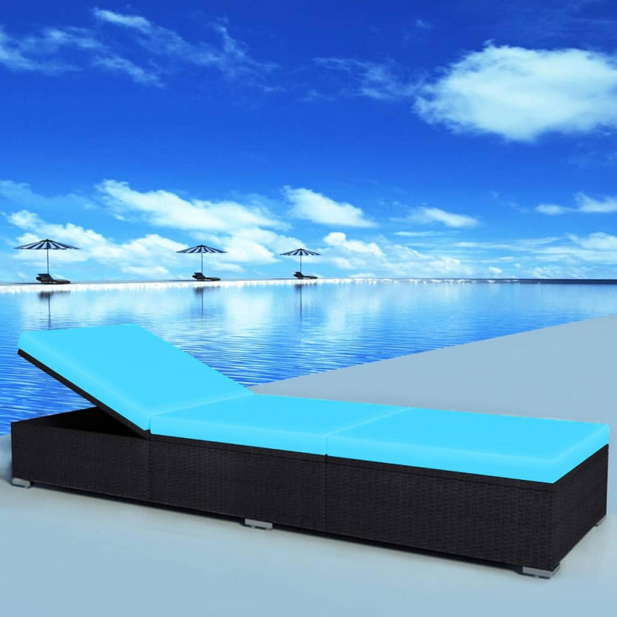 SONNENLIEGE mit Auflage Poly Rattan Schwarz - Schwarz, Holz (60/31/195cm) - furnicato