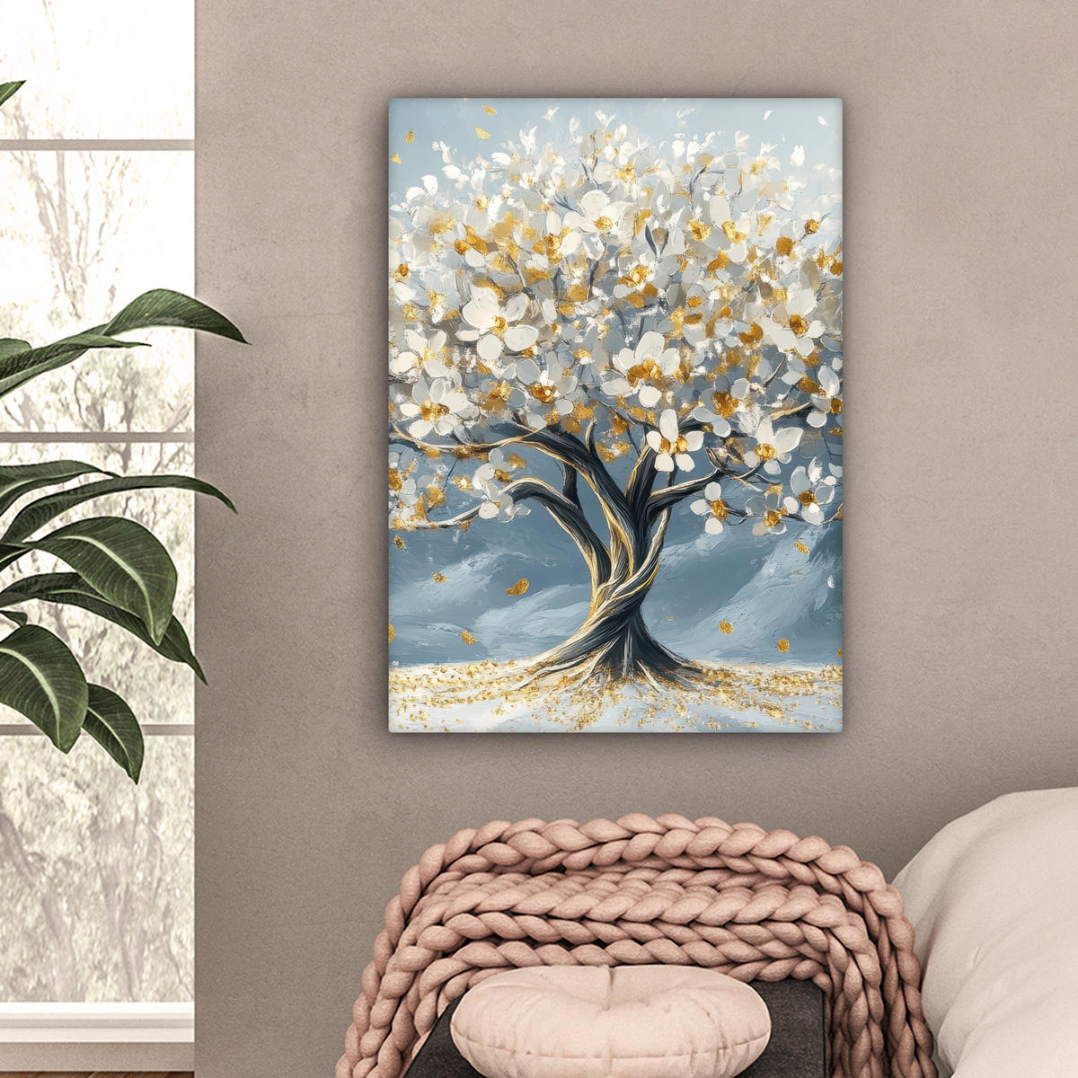 LEINWANDBILD Baum - Winter - Baum des Lebens - Modern - Gold 60x80 cm - Goldfarben, Textil (60/80cm) - MuchoWow