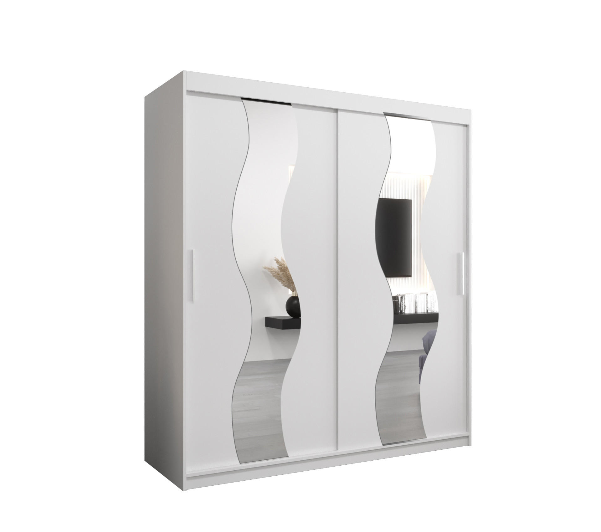 SCHWEBETÜRENSCHRANK 200/180/62 2-türig - Silberfarben/Weiß, Holz/Kunststoff (180/200/62cm) - Abiks Möbel