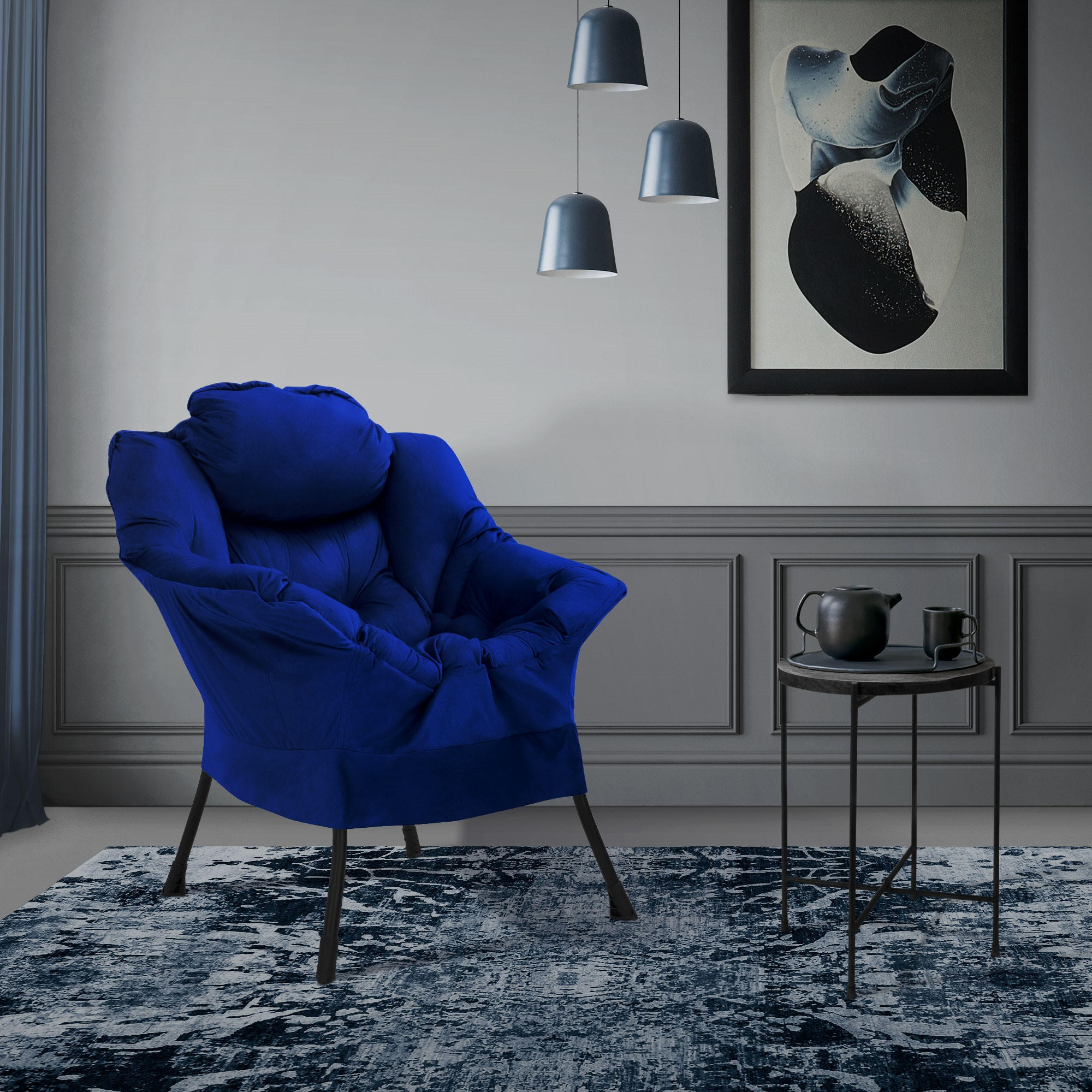 RELAXSESSEL Samt Dunkelblau - Dunkelblau, Metall (97/95/82cm) - ML-DESIGN