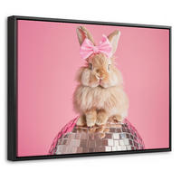 LEINWAND Bilder mit Rahmen - Schleife - Discoball - Kaninchen - 40x30 - Pink, Textil (40/30cm) - MuchoWow