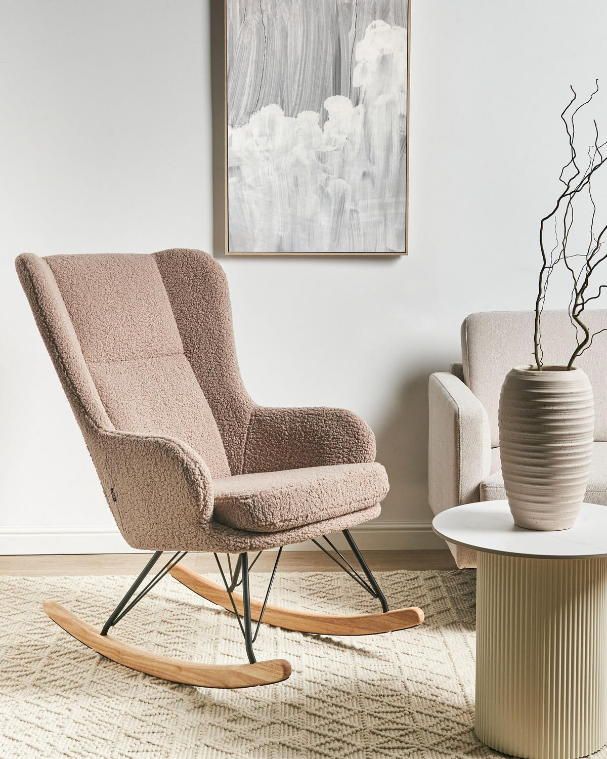 HOUPACÍ KŘESLO Bouclé Béžové Luoma - černá/hnědá, textil (69/106/97cm) - Beliani