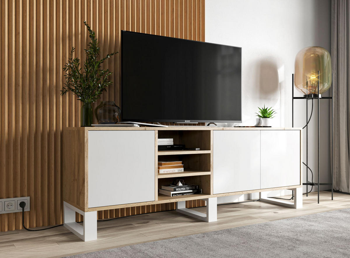 TV-LOWBOARD Apollo Eiche wotan Weiß Matt mit Metallbeinen 150/53/35 cm - Weiß, Holzwerkstoff/Metall (150/53/35cm) - Meble Lindner