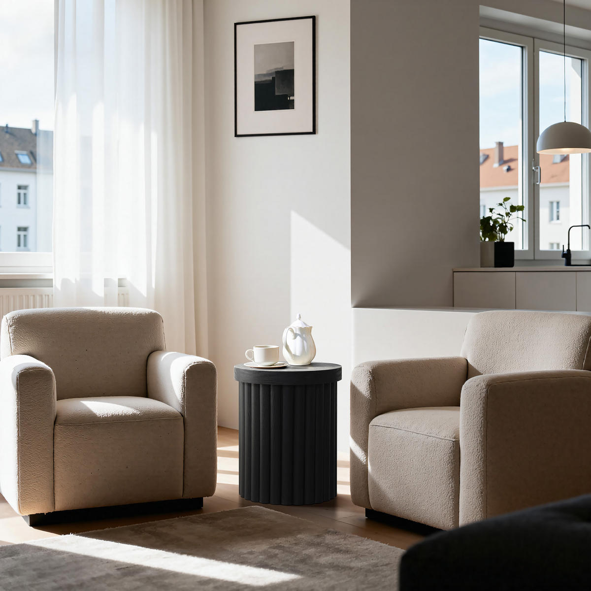 BEISTELLTISCH Modern mit zylindrischem Fuß, Schwarz, Holz | Ø40 x H50 cm - Schwarz, Holz (40/40/50cm)