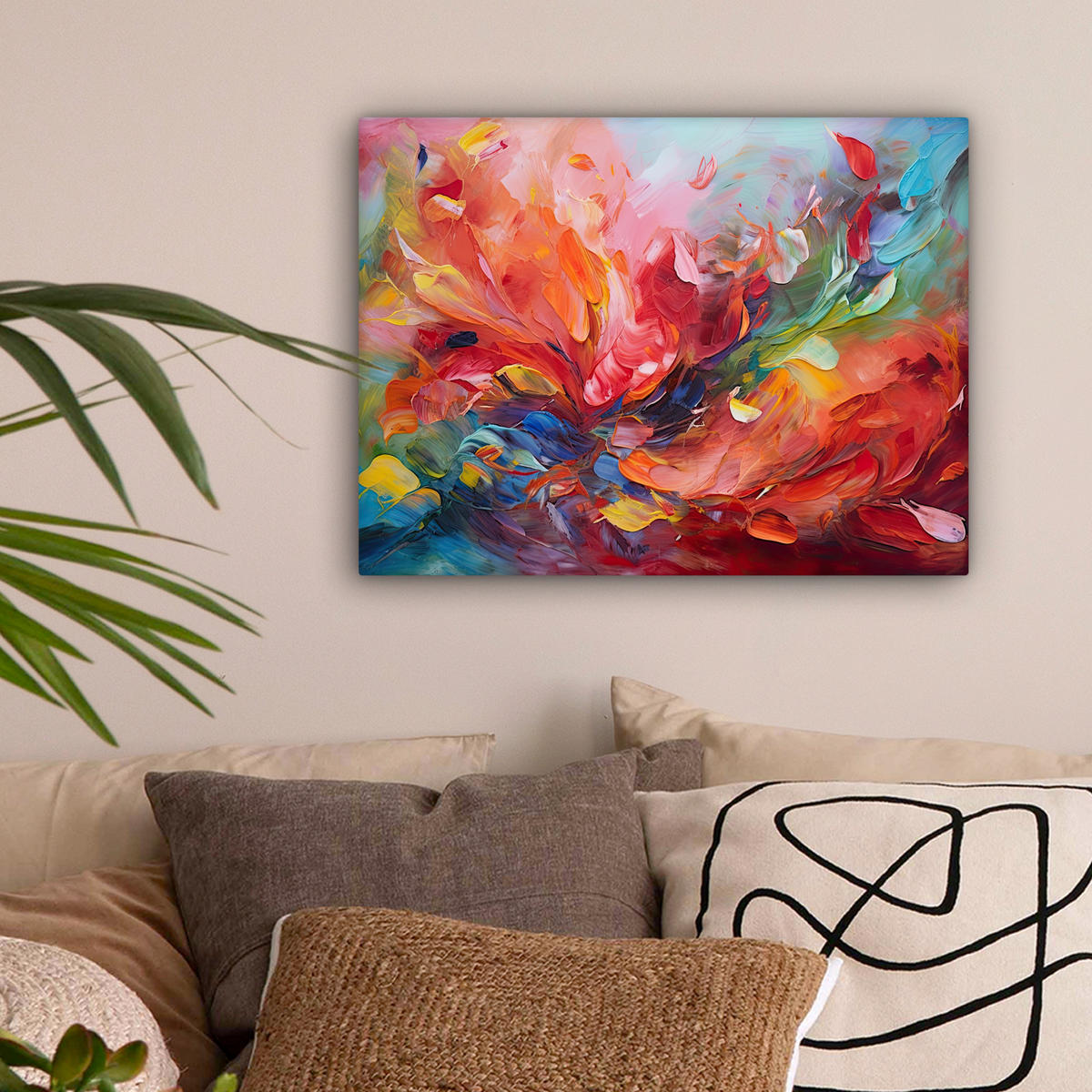 LEINWANDBILD Ölgemälde - Kunst - Abstrakt - Farbenfroh 40x30 cm - Altrosa, Textil (40/30cm) - MuchoWow