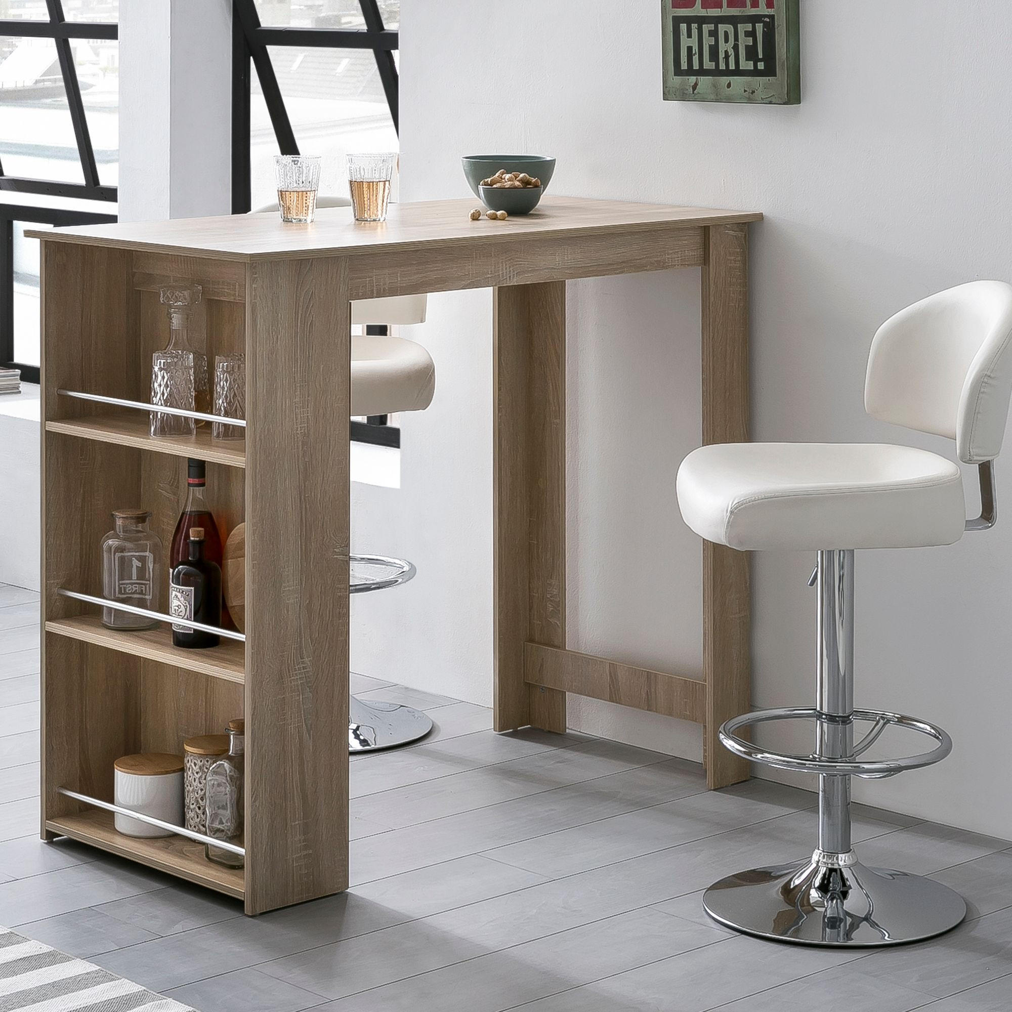 KÜCHENTRESEN GANDER Edelstahl 3 Fächer Ablage, Beige 120x60x107 cm - Beige, Holz/Metall (120/107/60cm) - KADIMA DESIGN