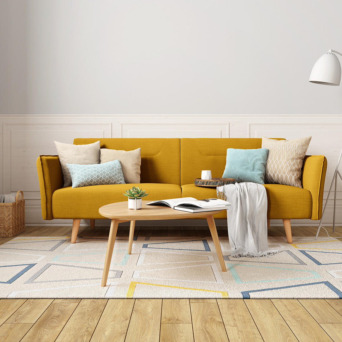 SCHLAFSOFA - Webstoff - Beige/Gelb, Holz/Textil (220/83/97cm) - home24