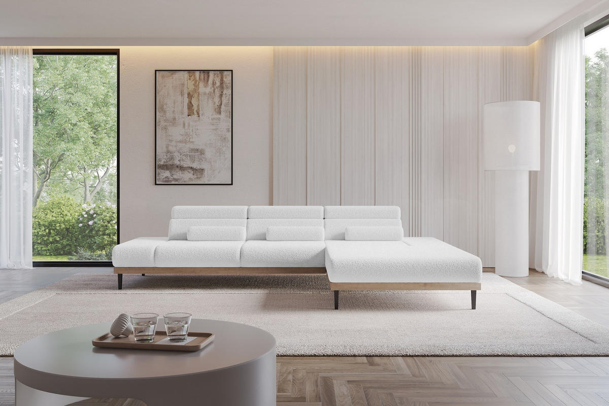ELEKTRISCHES ECKSOFA Rechts MONA 316x205x85 Weiß Bouclé - Weiß, Holzwerkstoff/Textil (316/205cm) - ALTDECOR