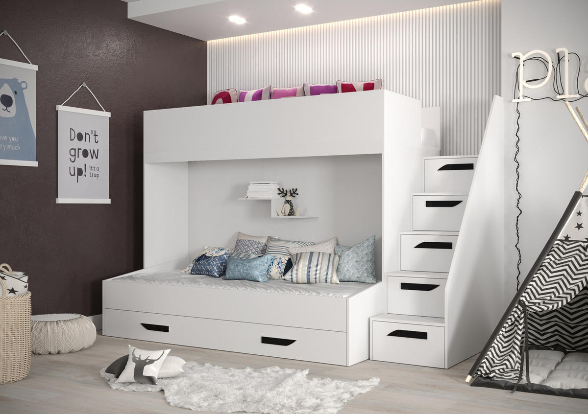 ETAGENBETT 90/200 cm - Schwarz/Weiß, Holz (90/200cm) - Abiks Möbel