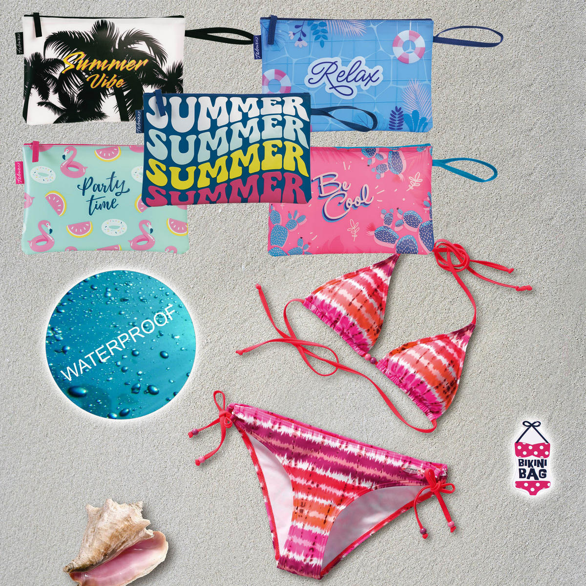 BIKINI WETBAG Summer Vibe Weiß Badetasche wasserdichte Nasstasche - Weiß, Kunststoff (20/20/30cm) - TiborTex