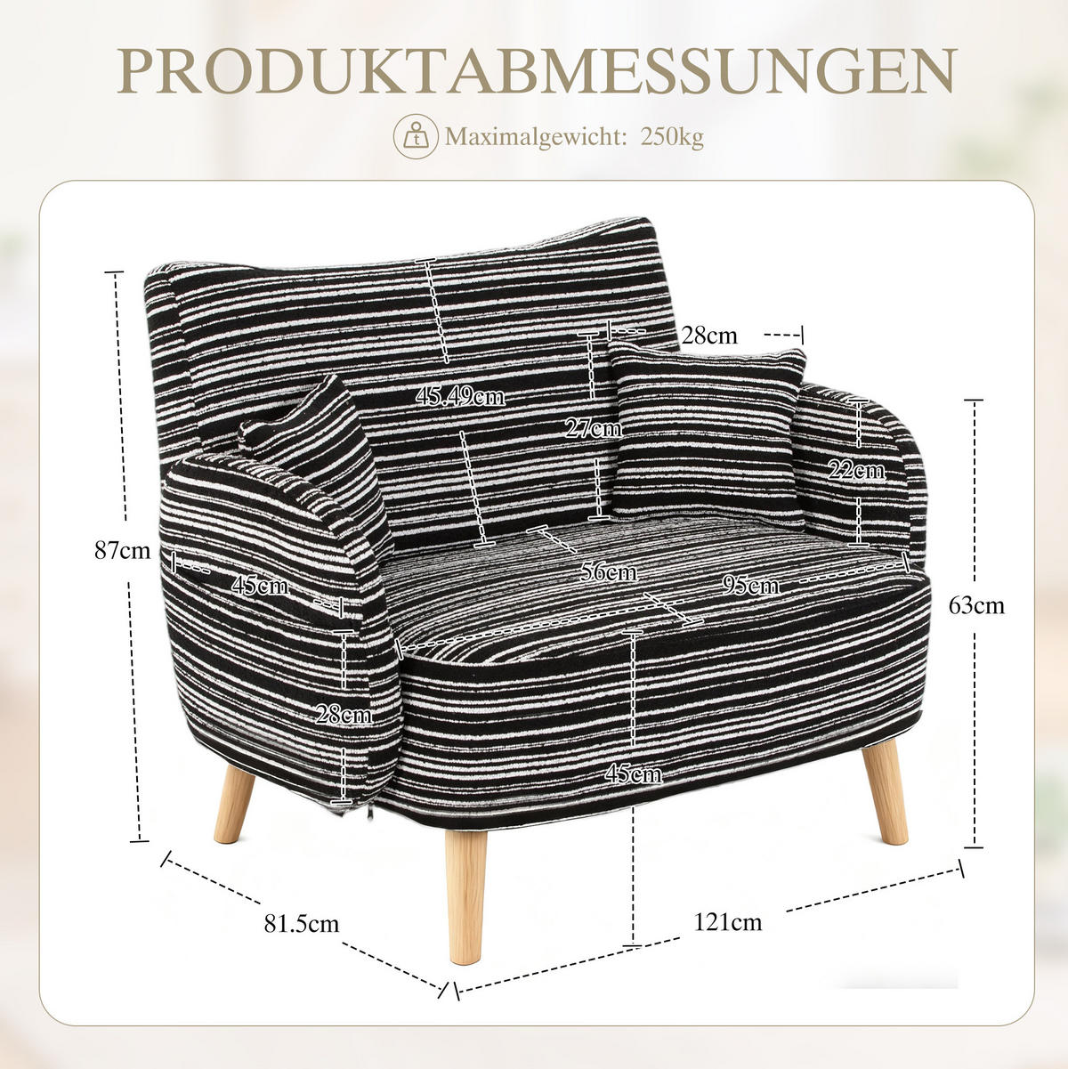 DVOUMÍSTNÁ pohovka ze smyčkové tkaniny 121x81,5x87 cm černá s bočními kapsami a pohodlným sedákem - černá, textil (81.5/87/121cm) - Modfu