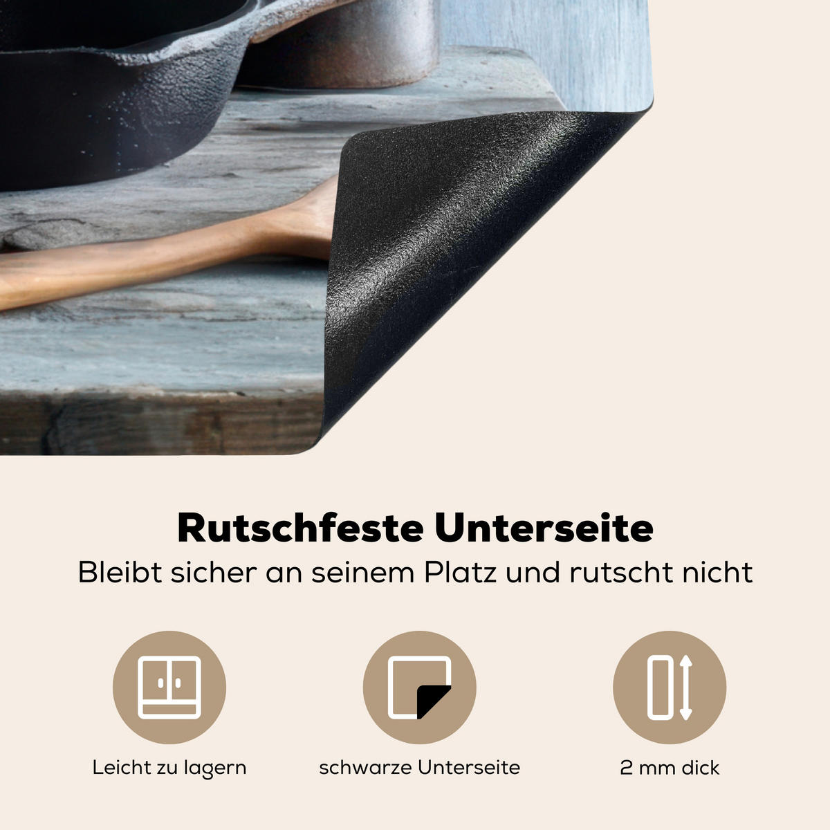 HERDABDECKPLATTE Stilleben - Kräuter - Rustikal Induktionsmatte 78x78 cm - Blaugrau, Kunststoff (78/78/0.2cm) - MuchoWow