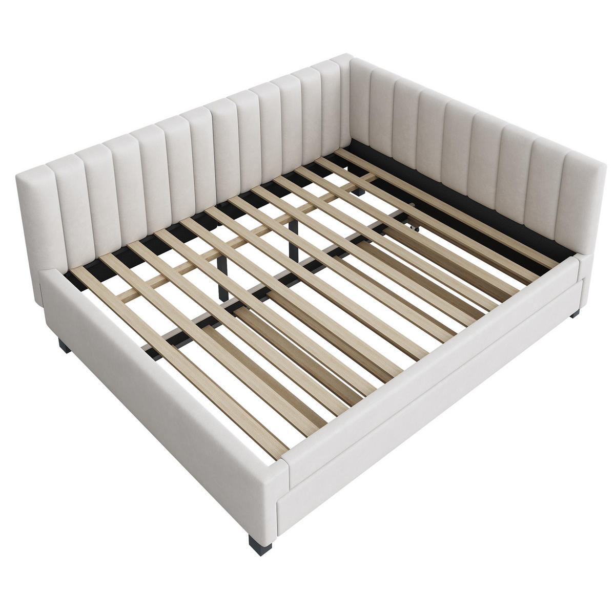 SAMT-POLSTERBETT 140/200 cm mit Ausziehbett und gepolstertem Kopfteil - Beige, Leder (140/200cm) - BEAOK