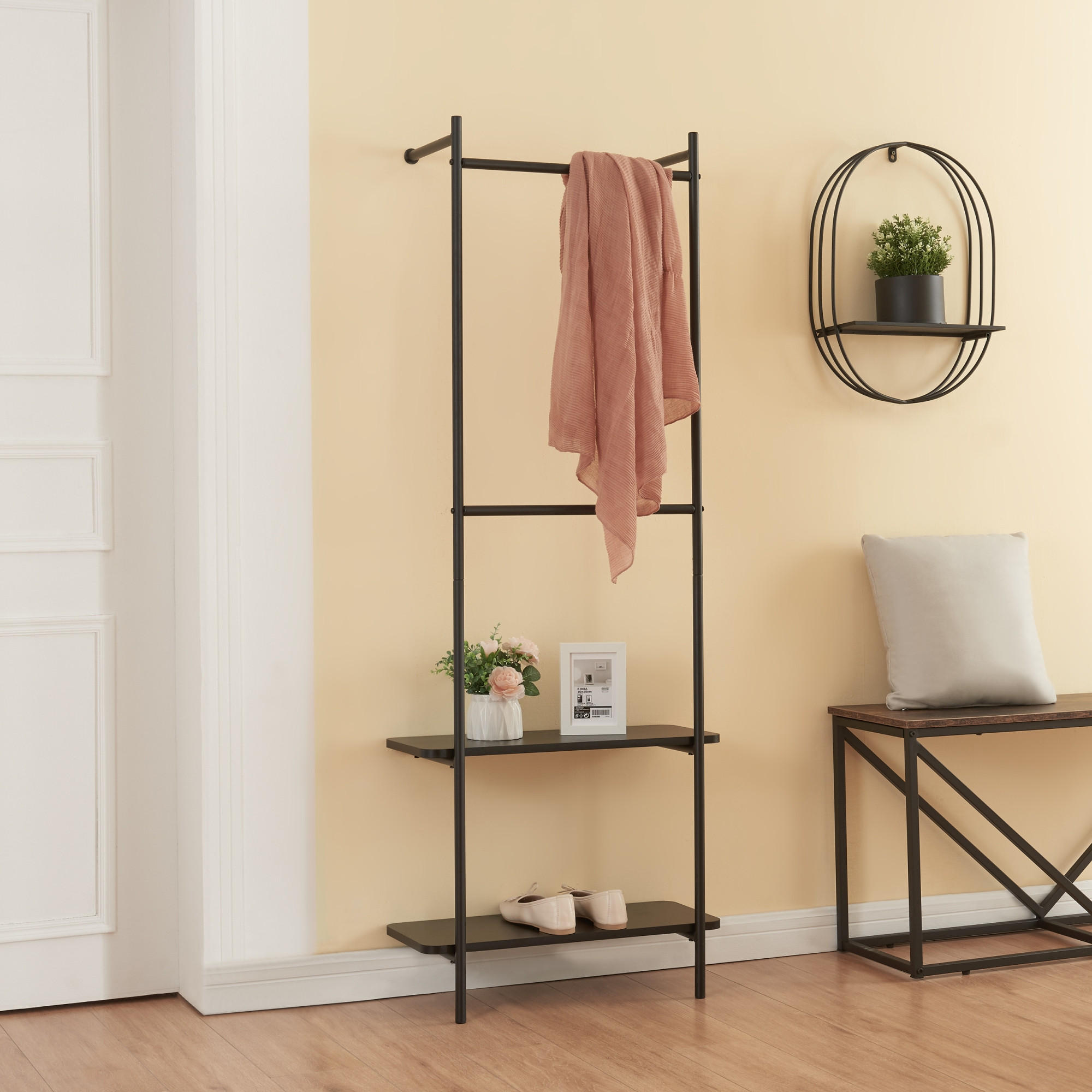 WANDGARDEROBE Bremanger - Schwarz, Holzwerkstoff/Metall (60/162/26cm) - [en.casa]