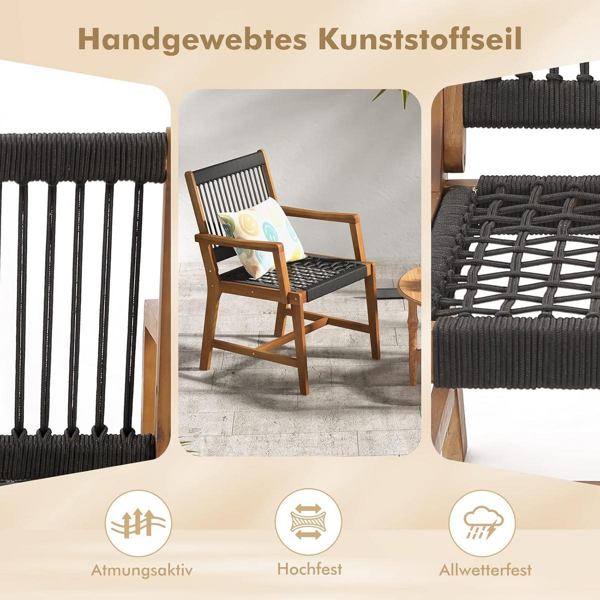 GARTENSTÜHLE Schwarz(2er-Set) - Schwarz, Holz (57/90/64cm) - COSTWAY