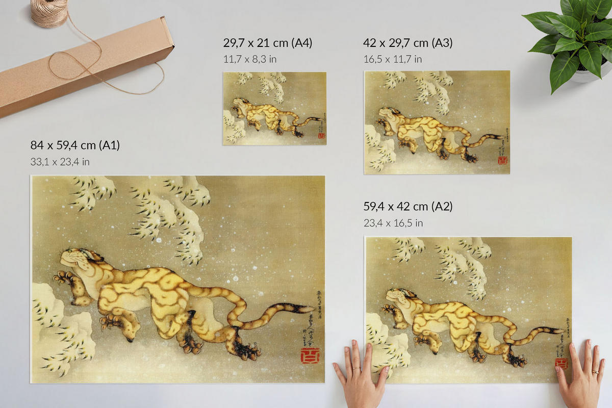 POSTER - 84x59 cm (A1) - Hokusai - Tiger im Schnee - Beige, Textil (84/59.4/0.1cm) - TULUP