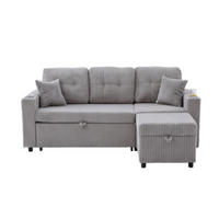 ECKSOFA mit Stauraumfunktion,Cordstoff,Hellgrau - Hellgrau, Textil (144/195cm) - KOMHTOM