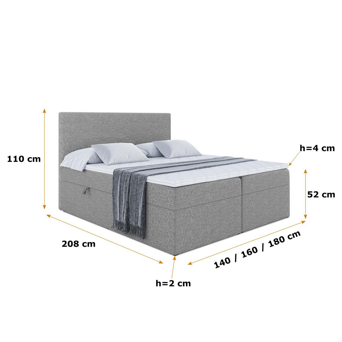 BOXBETT mit H4-Matratze und Lattenrost - LUKI - 160x200 Grau - Grau, Holzwerkstoff (160/200cm) - ALTDECOR