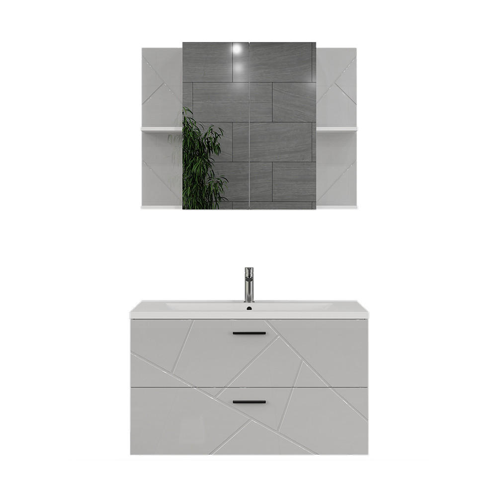 BADRUMSMÖBELSET Irma Vit/vit högglans 3 delar Vit, Vit högglans 57/100/44.6 cm