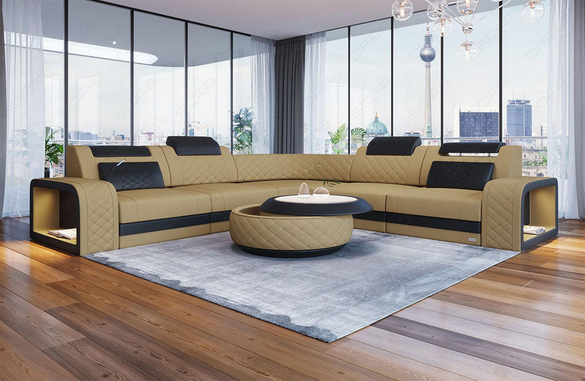 ECKSOFA Sofa Foggia Beige Schwarz Mikrofaserstoff - Beige, Kunststoff (294/294cm)
