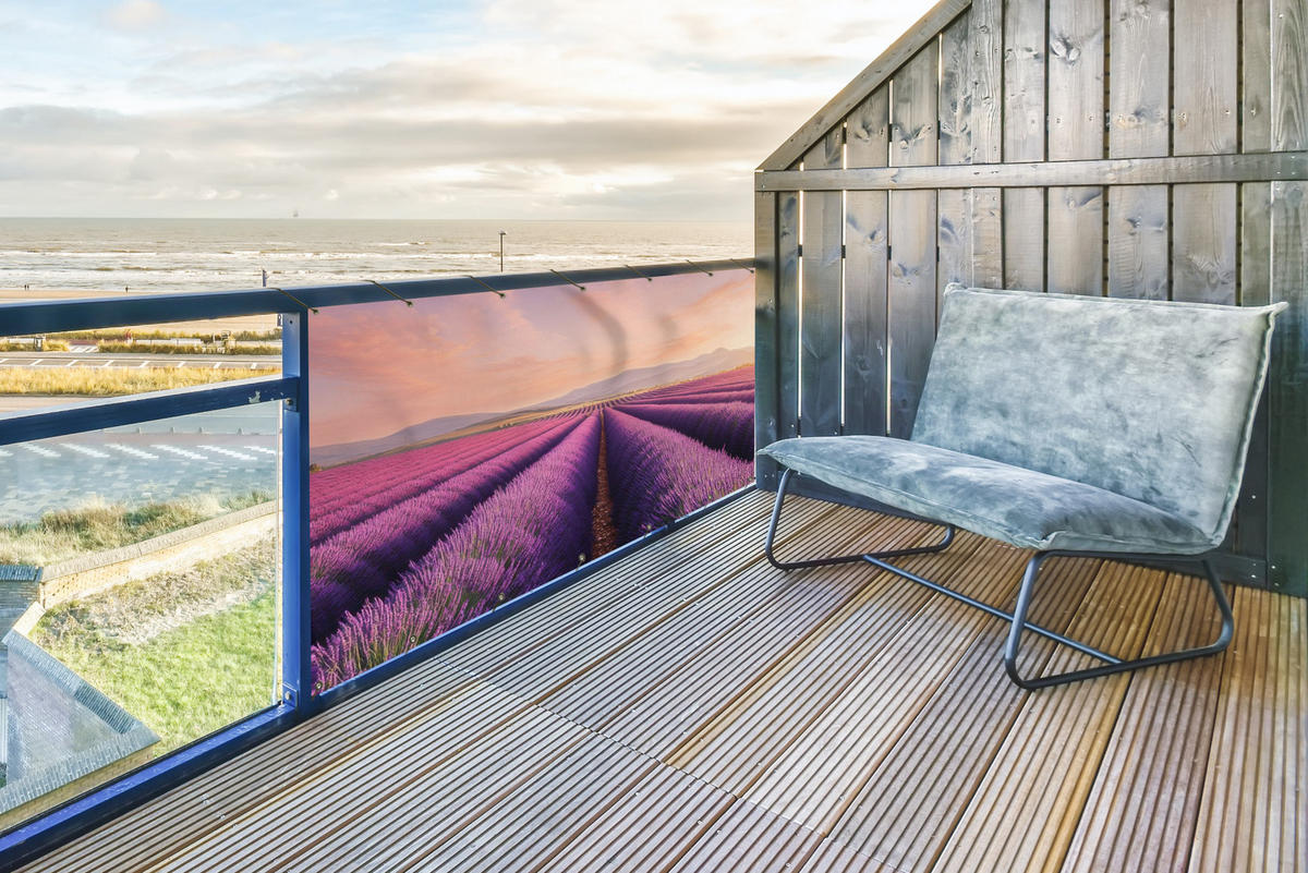 BALKON-SICHTSCHUTZ Lavendelfeld - Sonnenuntergang - Lila - Blumen - Violett, Kunststoff (200/110cm) - MuchoWow