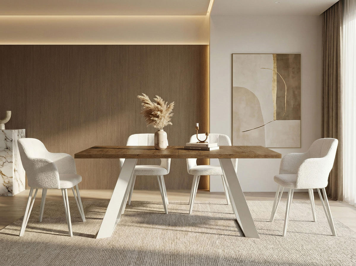 ESSTISCH Colter Weiß rechteckig ausziehbar, Lefkas Eiche 140-240/80/76 cm - Alteiche/Weiß, Holzwerkstoff/Metall (140/80/76cm) - WFL GROUP