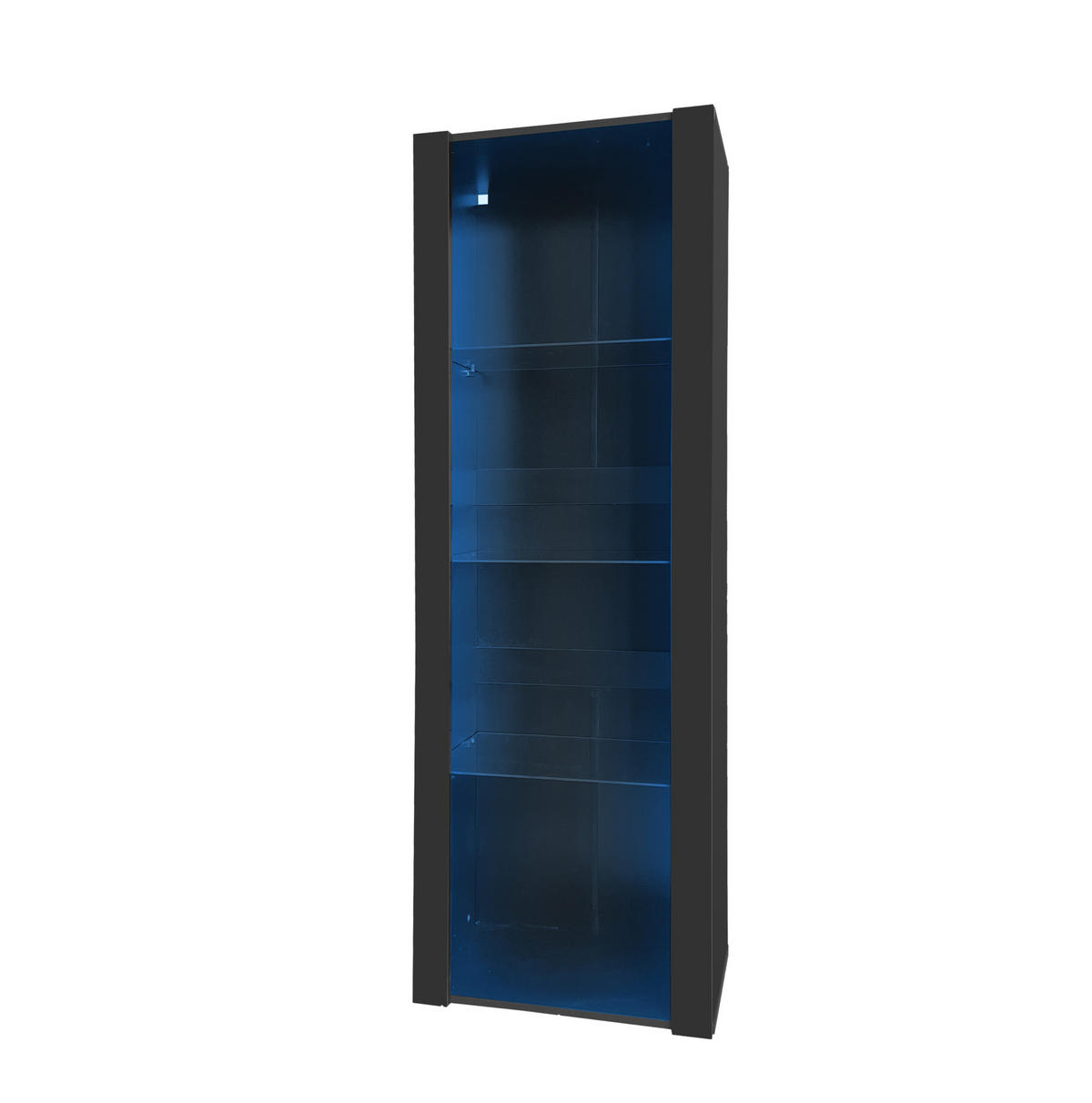 VITRINE 55/38/166 cm in Schwarz Hochglanz mit LED-Beleuchtung - Schwarz, Holzwerkstoff (55/166/38cm) - Flora Grace