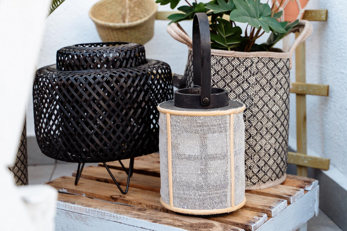 LATERNE Bambus und Metall Ø 17/22 cm - Multicolor, Naturmaterialien (17/22/17cm) - Home Styling Collection