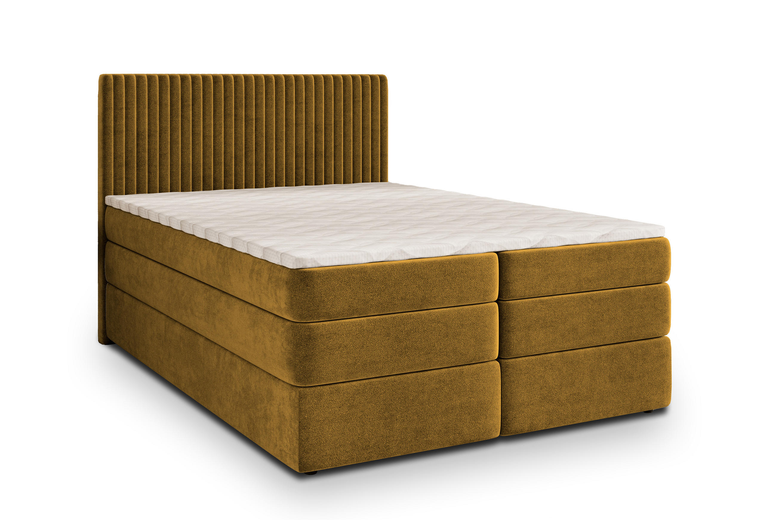 BOXSPRINGBETT FELBIO 160x200 cm mit Matratze und Topper - Gelb - Gelb, Holz (160/200cm) - MASSENO