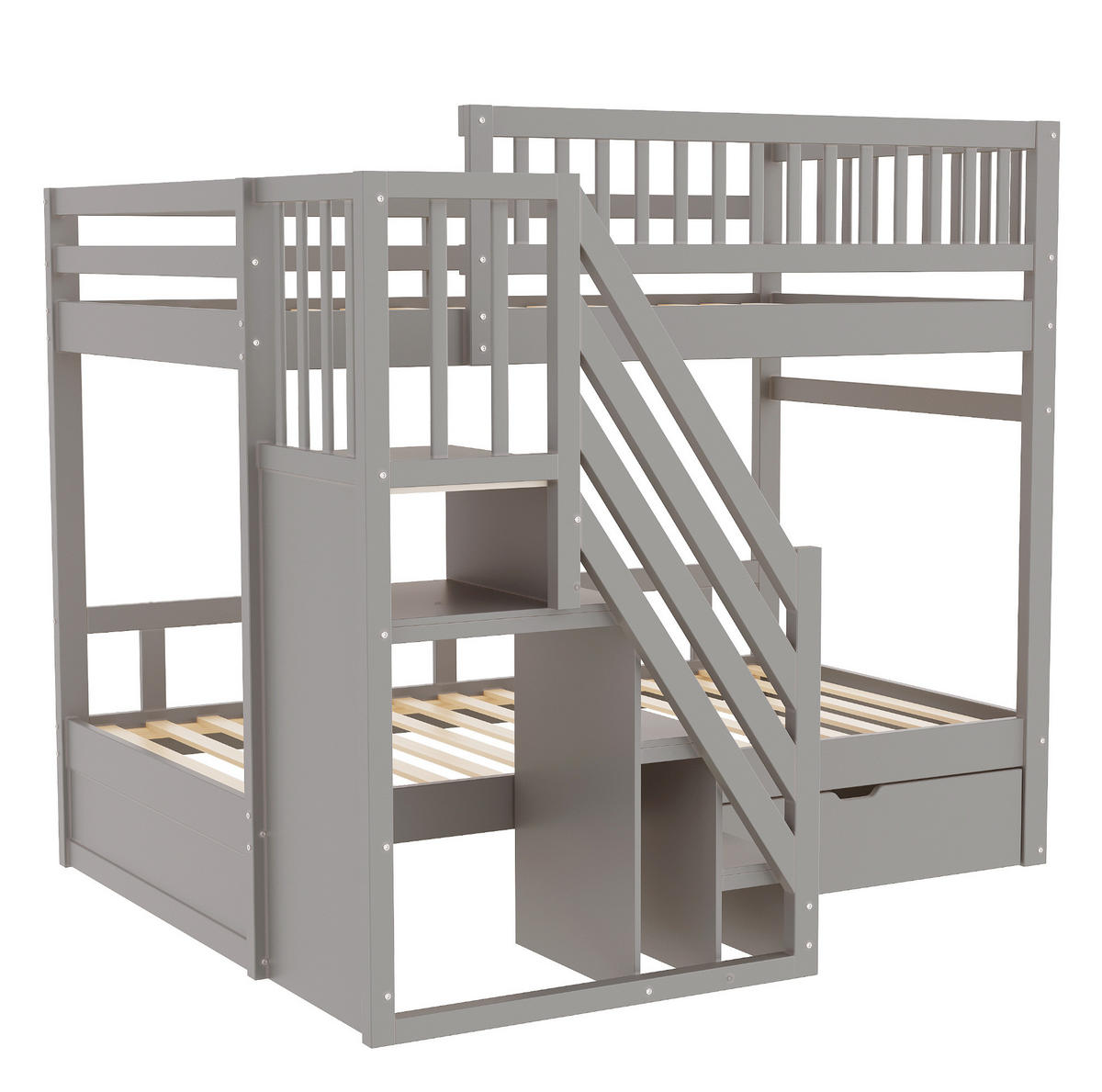 ETAGENBETT Massivholz 90/200 cm Grau mit Lattenrost und Stauraum ohne Matratze - Grau, Holz (90/200cm) - MIVRAY