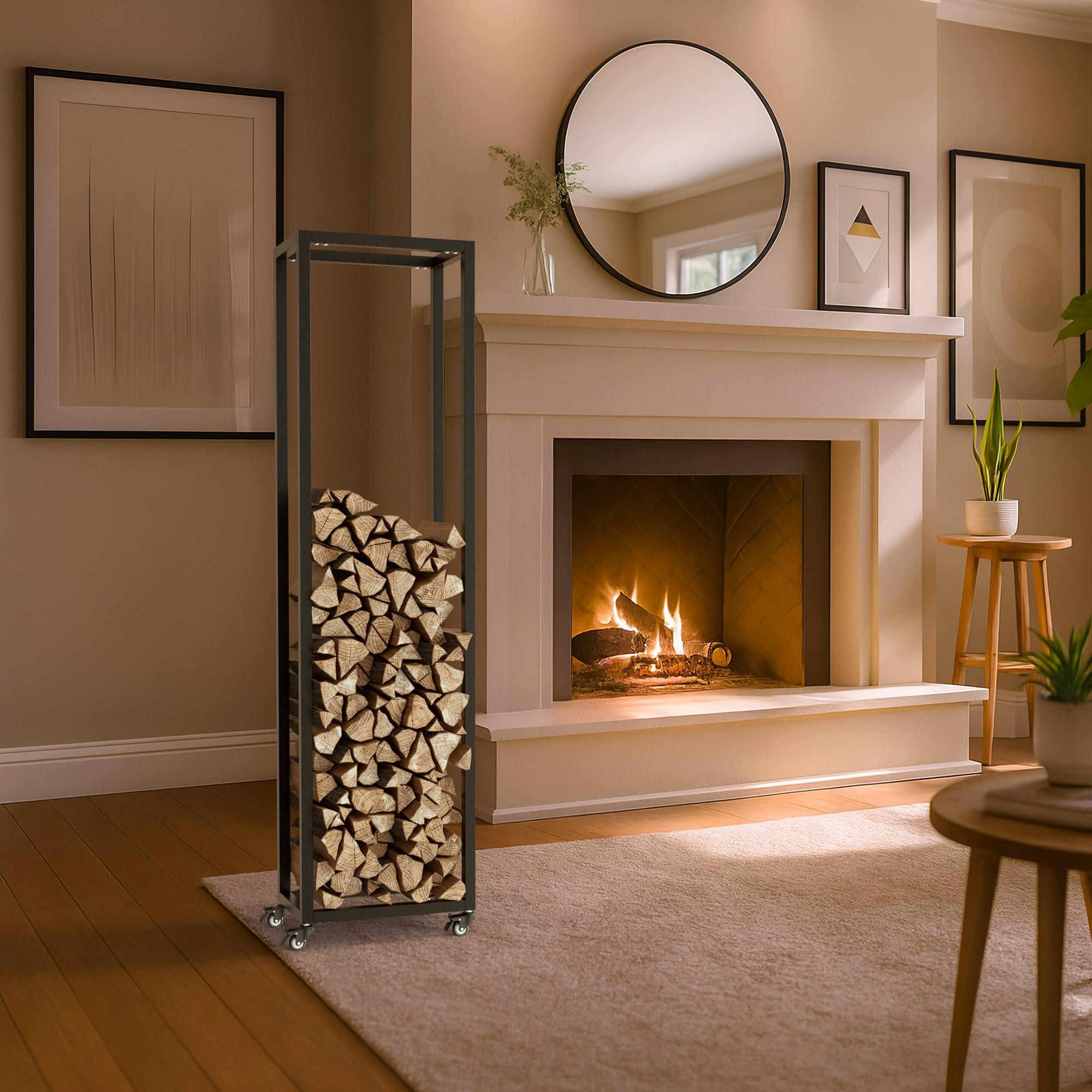 KAMINHOLZREGAL 40/25/150 cm Metall Schwarz - Schwarz, Metall (40/150/25cm) - CLP